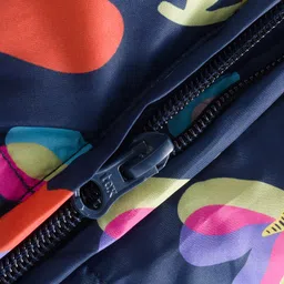 Babyhug Woven Full Sleeves Footed & Hooded Winter Wear Romper With Floral Print - Navy Blue image 4