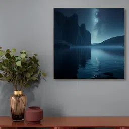 nestroots Tranquil Lakeside Night Sky Canvas Rectangle Paintings Wall Art -24 x 24 In-picture-36