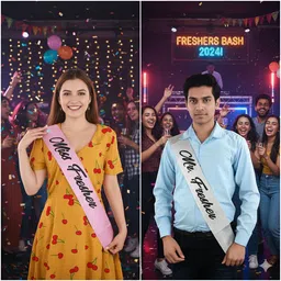 decor propz Miss Fresher & Mr. Fresher Silver Glitter Sash 2 Pcs Combo for Freshers Party image 5