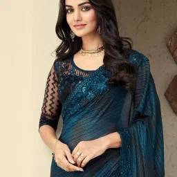 Saree Mall Blue Embellished Saree With Unstitched Blouse image 3