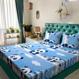 Klotthe Sky Blue Cotton Printed 400 TC King Flat Bedsheet with 2 Pillow Covers-image-62