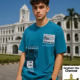 Bewakoof Moroccan Blue Heavy Duty 1.0 Chennai Graphic Printed Relaxed Fit T-Shirt-image-24