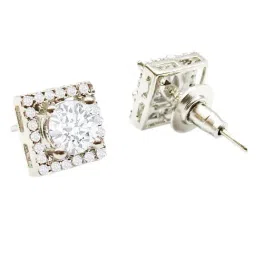 OOMPH Combo of 2 Silver Cubic Zirconia Oval and Square Ear Stud Earrings for Women image 4