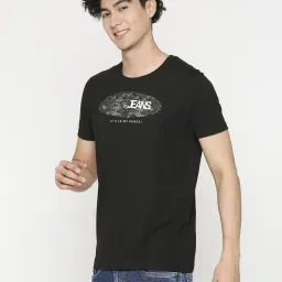 UnderJeans by Spykar Black Regular Fit Printed T-Shirt image 3