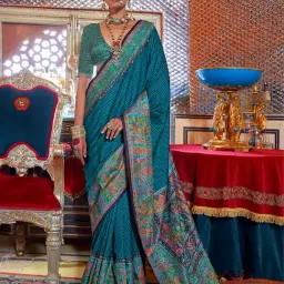 Elora Green Soft Silk Stripes & Pashmina Printed Saree With Unstitched Blouse-image-10