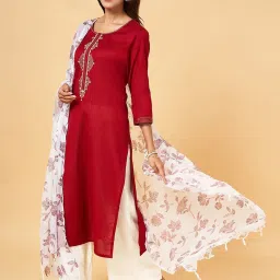 Rangmanch by Pantaloons Maroon Cotton Woven Pattern Dupatta image 3