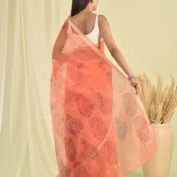Sutra Attire Peach Hand Block Printed Kota Doria Saree image 2