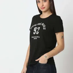 Spykar Black Cotton Regular Fit Printed T-Shirt image 2