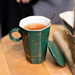 Gibox Green Ceramic Cups And Saucers 400 ML image 3