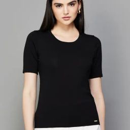 Code by Lifestyle Jet Black Regular Fit Top-picture-11