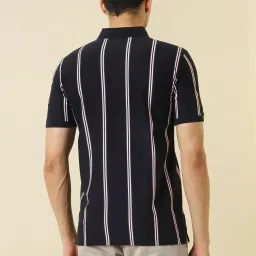 Allen Solly Navy Regular Fit Stripes Polo T-Shirt image 2