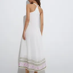 Bombay Paisley by Westside White Printed Design Cotton A-Line Dress image 2