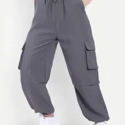 Broadstar Grey Regular Fit High Rise Parachute Trousers-picture-41