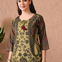 Anouk Rustic Floral Printed Tie Up Neck Pure Cotton Straight Kurta-picture-35
