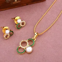 SHILLYN Gold-Plated Cubic Zirconia Studded Meenakari Jewellery Set image 2