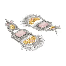 Shining Jewel - By Shivansh Silver-Plated CZ Studded & Pearls Beaded Drop Earring image 2