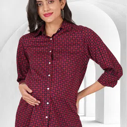 BAESD Women Geometric Printed Shirt Collar Longline Maternity Shirt Style Top-image-7