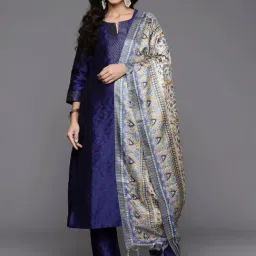 Varanga Navy Woven Pattern Kurta Pant Set With Dupatta-picture-13