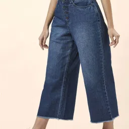 People by Pantaloons Blue Cotton Mid Rise Flared Jeans image 3