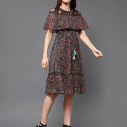 Miss Chase Black Printed Midi Dress image 3