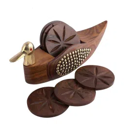Aapno Rajasthan Brown Wooden Coaster with Holder Set image 3