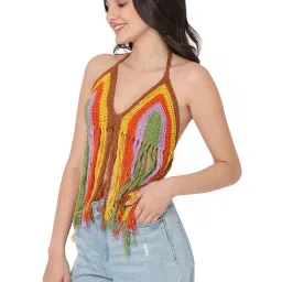 Smarty Pants Multicolor Self Design Crochet Bikini Top image 3