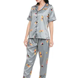 Smarty Pants Light Grey Satin Print Shirt With Pyjamas image 3