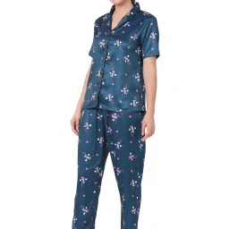 Smarty Pants Teal Blue Satin Print Shirt With Pyjamas image 3