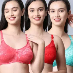 Gracit Pink & Red Self Pattern Bra - Pack Of 3-image-82