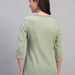 Cantabil Light Green Regular Fit Embroidery Short Kurti image 2
