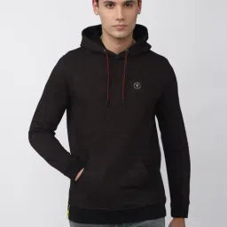 V Dot Brown Slim Fit Hooded Sweatshirt-image-96