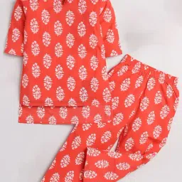 Clt.s Kids Red & White Cotton Floral Print Kurta Set-image-2