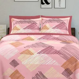 Ariana Sorrento Geometric Pink 144 TC Cotton Super king Bedsheet with 2 Pillow Covers image 2