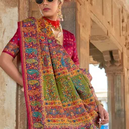 Elora Mustard Blended Ajrakh Saree With Unstitched Blouse image 3