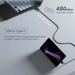 Ambrane ABSC-15, Type C Standing Cable, 3A Fast Charging, 480 Mbps Data Sync 1.5m (Black) image 3