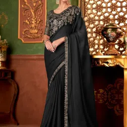 Saree Mall Black Chiffon Embellished Saree with Blouse Piece image 2