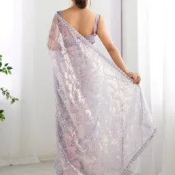 Saree Mall Lavendar Net Embellished Saree with Blouse Piece image 2