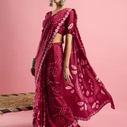 Saree Mall Red Crepe Self Saree with Blouse Piece image 2