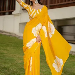 Saree Mall Yellow Cotton Self Saree with Blouse Piece image 2