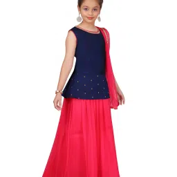 Aarika Kids Navy & Dark Pink Solid Lehenga, Choli with Dupatta image 3