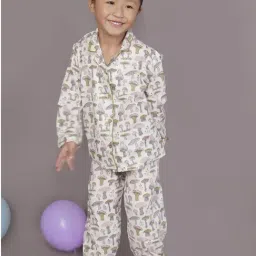 Breathables Kids White Cotton Relaxed Fit Printed Night Suit image 3