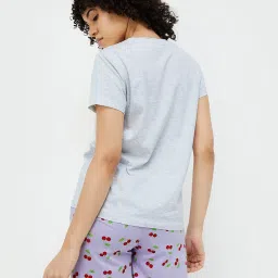 Ginger by Lifestyle Grey & Lavender Cotton Printed T-Shirt With Shorts image 2