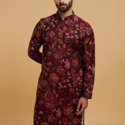 Twamev Men Floral Printed Regular Beads and Stones Kurta with Churidar image 4