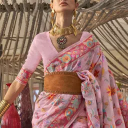 Saree Mall Pink Woven Saree With Unstitched Blouse image 3