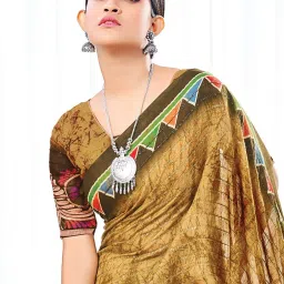 Saree Mall Brown Printed Saree With Unstitched Blouse image 3