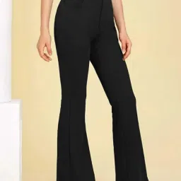 Broadstar Black Flared Fit High Rise Trousers image 3