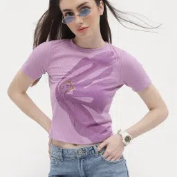 MADAME Lilac Embellished Crop T-Shirt-picture-19