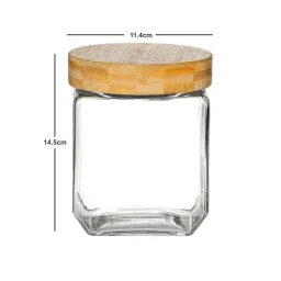 White Gold Transparent & Brown Glass Airtight Canister With Bamboo Lid (1.2 L) - Set of 3 image 3