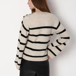 Vero Moda Beige & Black Striped Pullover image 3