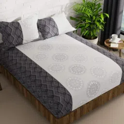 Bianca KOPA Smooth Block Print Silver & Grey 152 TC Microfibre Double Bedsheet with 2 Pillow Covers image 3